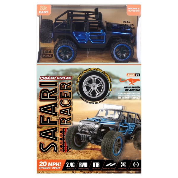 Safari Racer High Speed Buggy- Blue - Remote Control- 1:24 Scale- Indoor or Outdoor Play