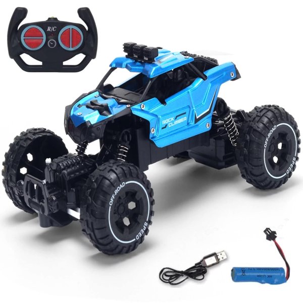Remote Control Car,2.4Ghz Remote Control Truck,Alloy Off-Road Climbing Vehicle,4WD Drifting Cars with LED Lights and Shock Absorber,Hobby Toy Gift for Boys & Girls-Blue