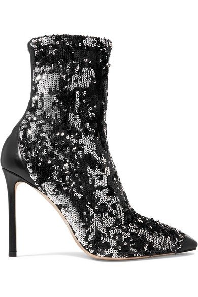 Ricky 100 leather-trimmed sequined stretch-knit sock boots