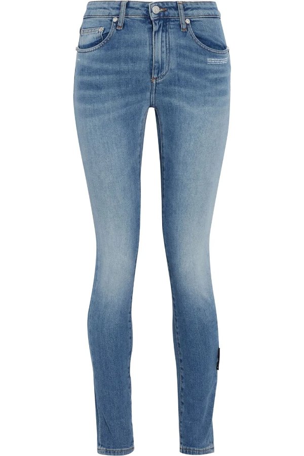 Faded printed mid-rise skinny jeans