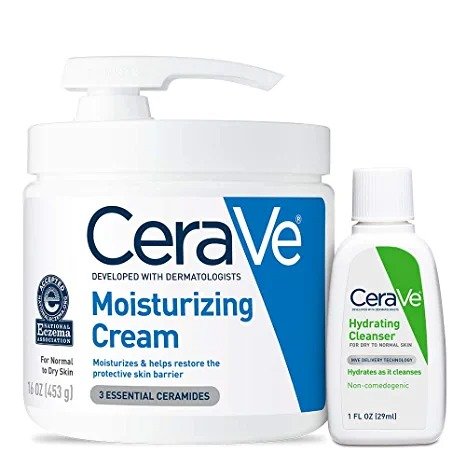 Moisturizing Cream Combo Pack | Contains 16 Ounce with Pump and 1 Ounce Hydrating Facial Cleanser Trial/Sample Size