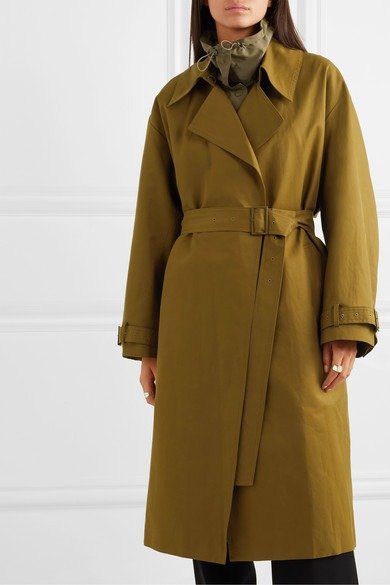Belted layered cotton-blend canvas and shell trench coat