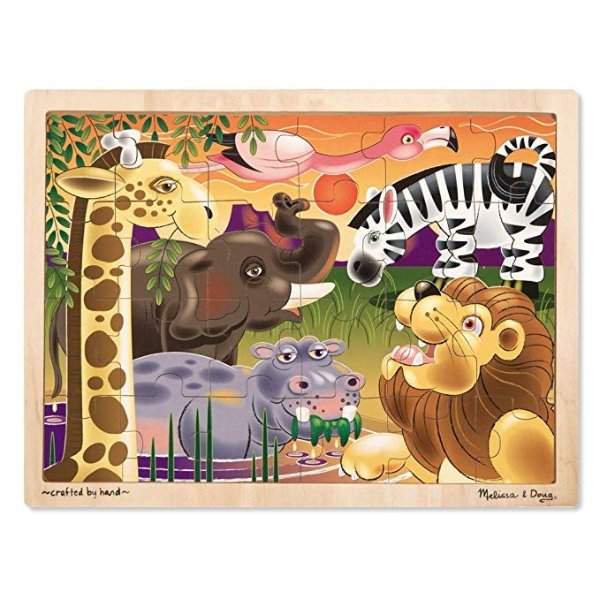 African Plains Wooden Jigsaw Puzzle (Preschool, Sturdy Wooden Construction, 24 Pieces, 15.55″ H × 11.6″ W × 0.35″ L, Great Gift for Girls and Boys - Best for 3, 4, and 5 Year Olds)