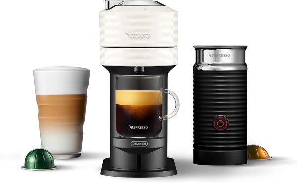 Nespresso Vertuo Next Coffee & Espresso Machine by De'Longhi, White w/Aeroccino Milk Frother, One Touch Brew, Single-Serve Coffee & Espresso Maker
