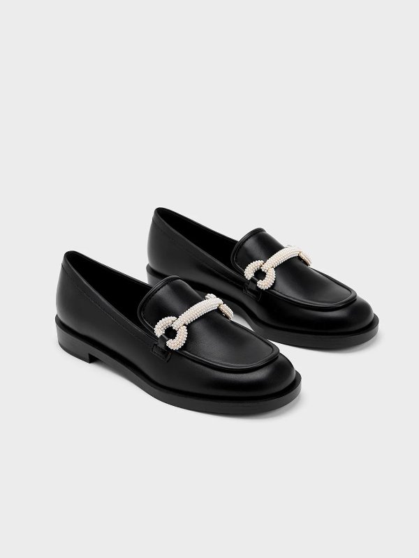 Beaded Strap Loafers - Black