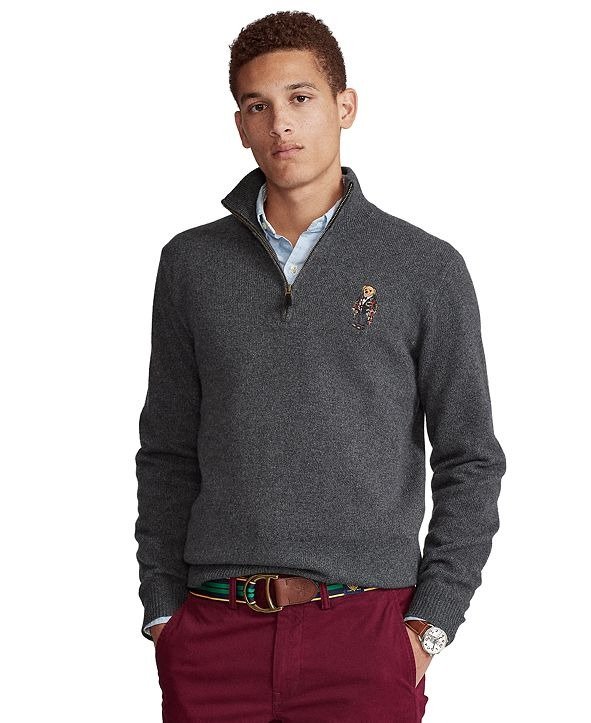 Men's Polo Bear Quarter-Zip Sweater