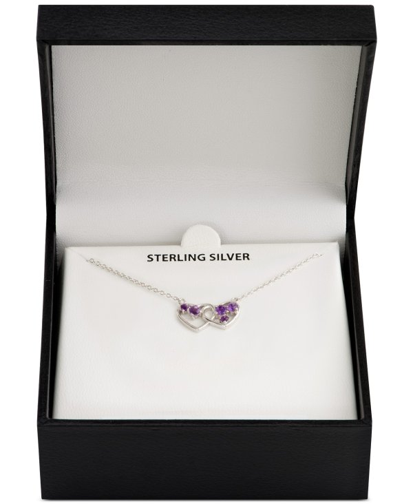 Amethyst Double Heart 18" Pendant Necklace (3/8 ct. t.w.) in Sterling Silver
