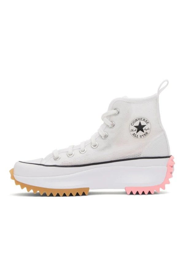 White & Pink Run Star Hike High Sneakers