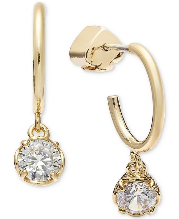 Gold-Tone Crystal Charm Huggie Hoop Earrings
