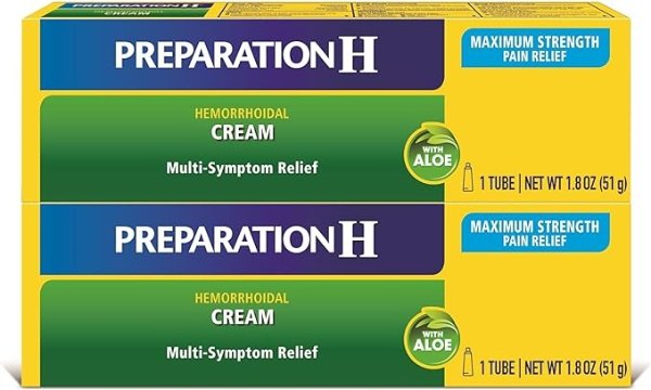 Hemorrhoid Symptom Treatment Cream (2 x 1.8 Ounce Tube), Maximum Strength Multi-Symptom Pain Relief with Aloe
