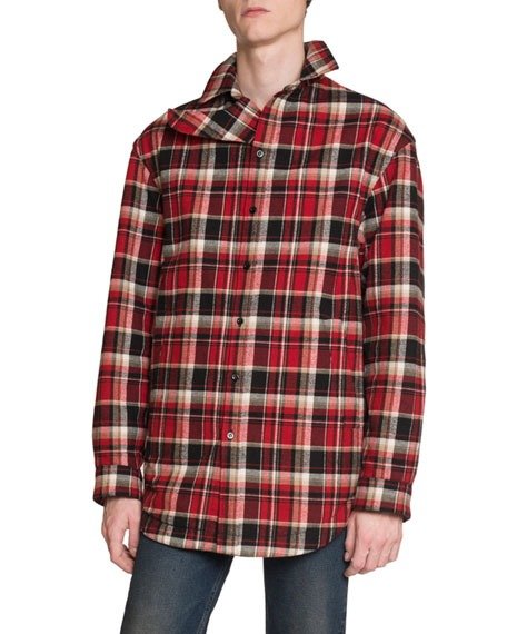 Men's Lightly Padded Plaid Shirt Jacket