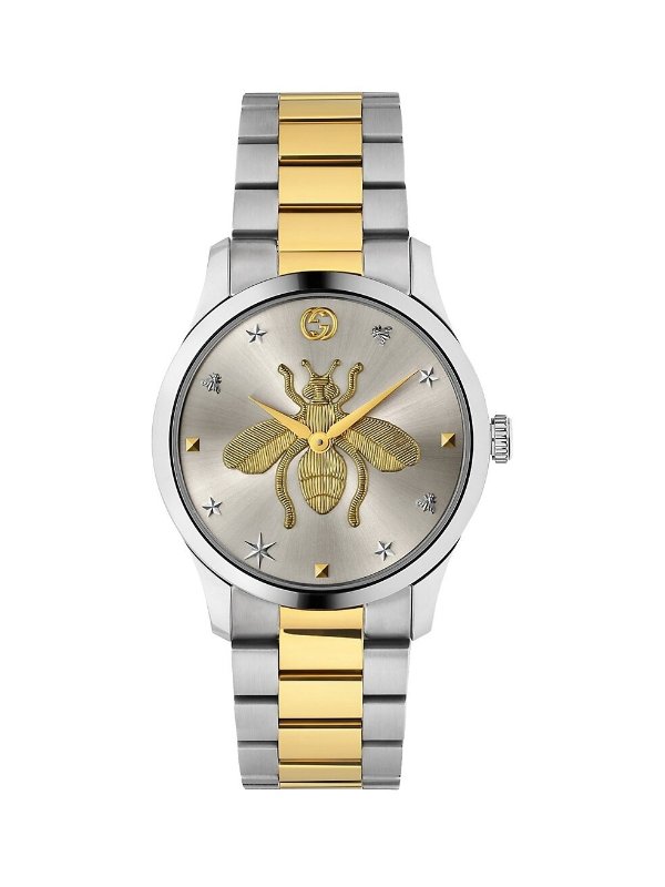 G-Timeless Stainless Steel & Yellow Gold PVD Bee Motif Watch