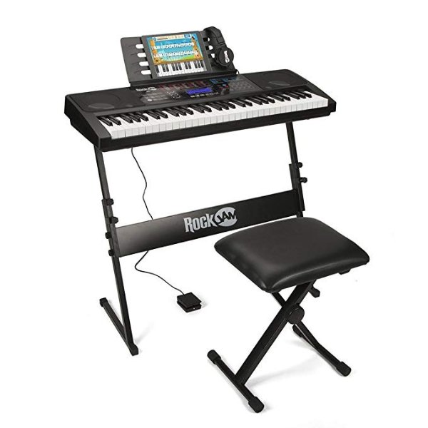 RockJam RJ761-SK Key Electronic Interactive Teaching Piano Keyboard with Stand, Stool, Sustain pedal & Headphones