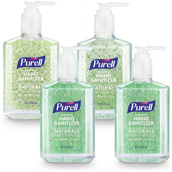 Advanced Hand Sanitizer Naturals with Plant Based Alcohol, 8 fl oz Pump Bottle (Pack of 4)