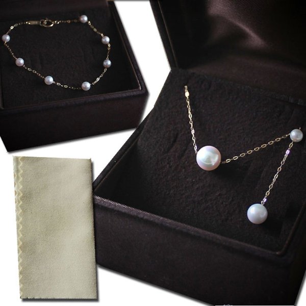 Akoya lucky bag pearl oyster pearl flower ball grade 8-8.5mm akoya pearl Masami through necklace K18/K14WG 4-4.5mm baby pearl bracelet set