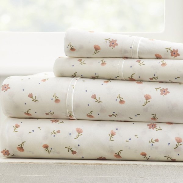 The Home Spun Premium Ultra Soft Floral Pattern 4-Piece Queen Bed Sheet Set - Pink