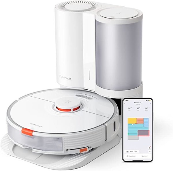 S7+ Robot Vacuum and Sonic Mop with Auto-Empty Dock, Stores up to 60-Days of Dust, Auto Lifting Mop, Ultrasonic Carpet Detection, 2500Pa Suction, White