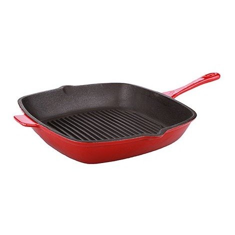 Red 11'' Cast Iron Grill Pan