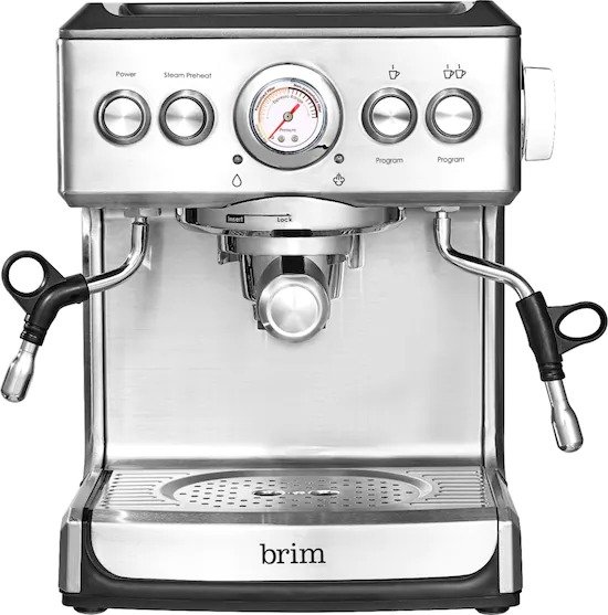- Espresso Maker with 19 bars of pressure, Milk Frother and Removable water tank - Silver