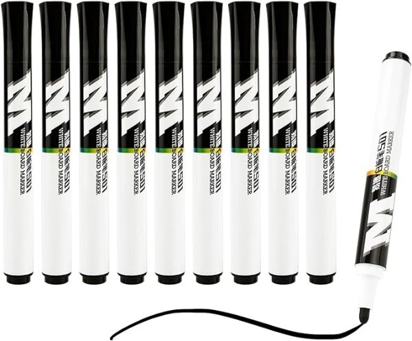 Dry Erase Markers Fine Tip Black Whiteboard Markers 10 Pack, Low Odor Black white board Pens for Kids, Perfect for Classroom School Office Home Use on Whiteboard Plastic Glass Metal