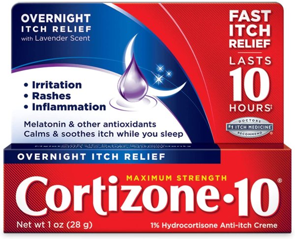 Cortizone 10 Maximum Strength Overnight Itch Relief, Lavender Scent, 1% Hydrocortisone Anti-Itch Creme, 1 Ounce