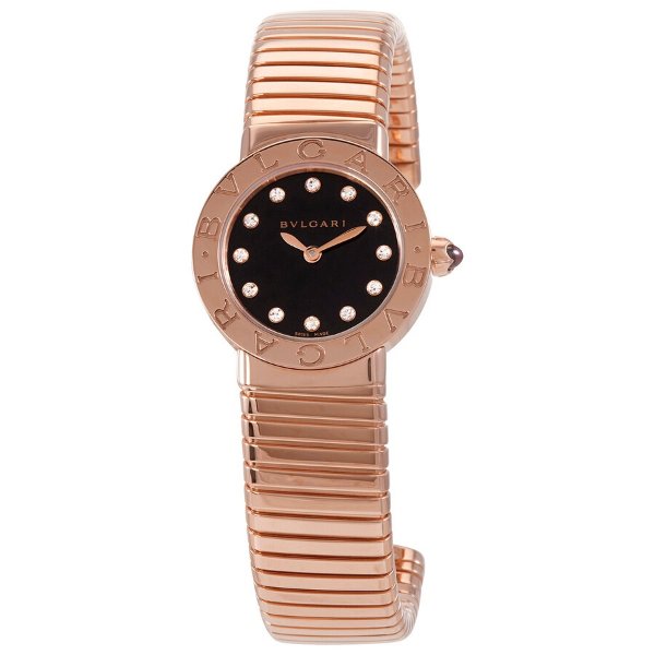 Black Lacquered Dial 18K Rose Gold Diamond Small Ladies Watch 102225