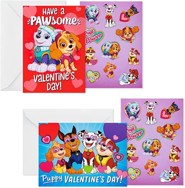 Kids Paw Patrol Valentines Day Cards and Stickers Assortment (24 Classroom Cards with Envelopes)
