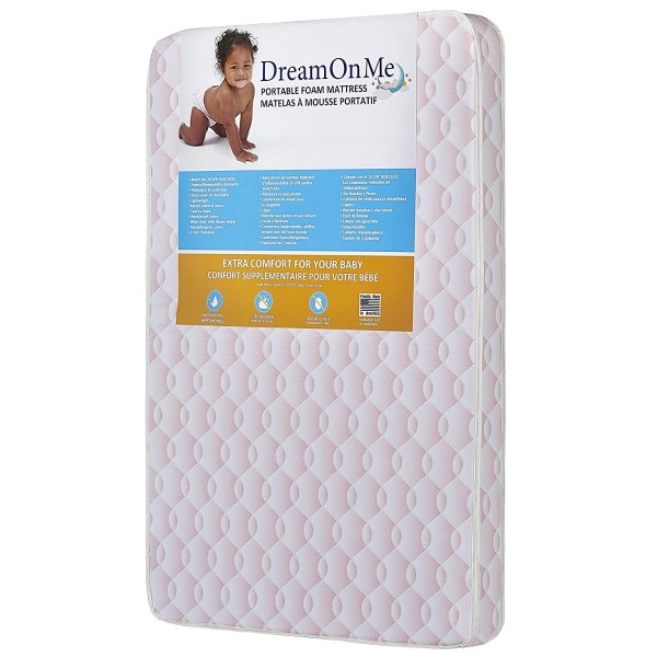 Dream On Me Travel Lite Protable Min Play Yard Foam Mattress with Round Corner, Wave Pink, 3"