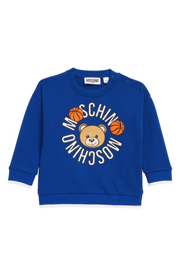 Kids' Teddy Basketball Long Sleeve Cotton Graphic Logo Sweatshirt