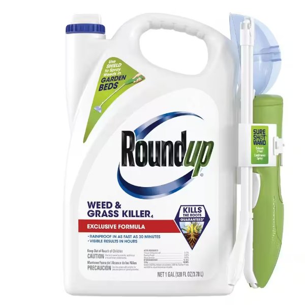 1 Gal. Weed and Grass Killer₄ with Sure Shot Wand, Use In and Around Flower Beds, Trees, and Driveways