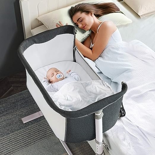 Baby Bassinet Bedside Sleeper,Easy to Assemble Bassinets for Baby/Infants, Dark Grey
