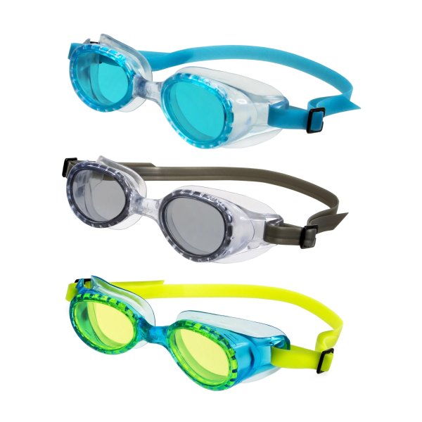 Youth Latex Free Swim Goggles with Silicone Strap and UV Protection (3 Pack)