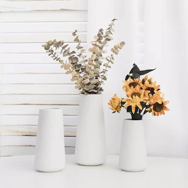Premium Quality White Ceramic Vase | Modern Farmhouse bohemian Pampas Grass Flowers Bouquet for Home Decor, Desk Aesthetic Room Decor, White