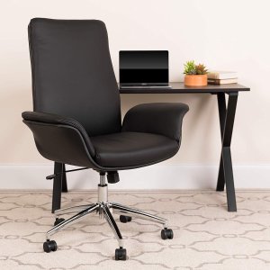 Flash Furniture Mid-Back Black Leather Executive Swivel Office Chair with Flared Arms