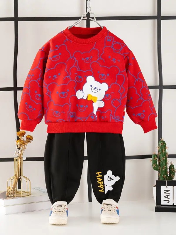 2pcs Baby Boys Bear Print Pullover Round Neck Long Sleeve Sweatshirt & Pant Set Kids Clothes - Clothing, Shoes & Jewelry - Temu