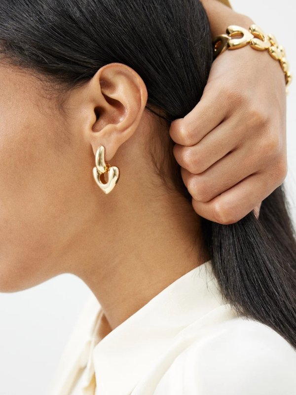 Heart gold-filled sterling-silver drop earrings | Annika Inez