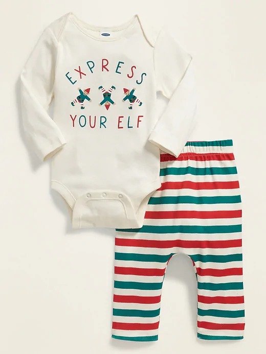 Christmas Graphic Bodysuit & Printed Pants Set for Baby