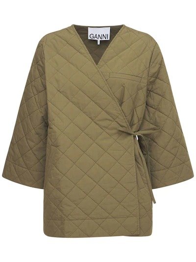 STRETCH CANVAS QUILTED WRAP COAT