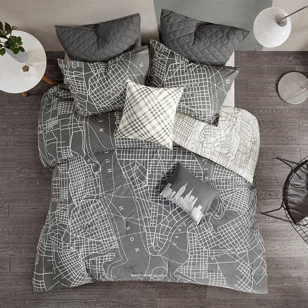 Manhattan Reversible 7-Piece Printed Cotton Comforter Set By Urban Habitat - Designer Living