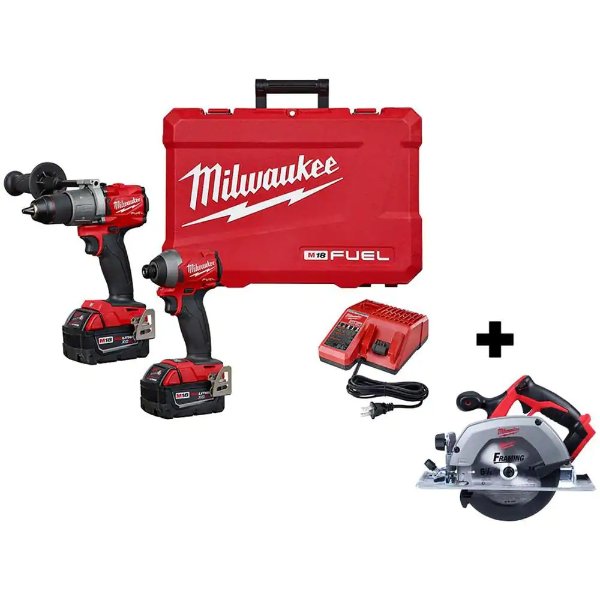 M18 FUEL 18-Volt Lithium-Ion Brushless Cordless Hammer Drill and Impact Driver Combo Kit W/ M18 Circular Saw
