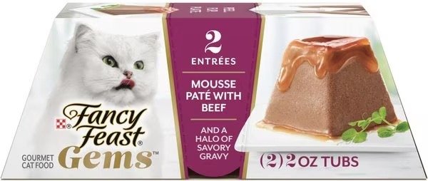 Gems Mousse Beef & a Halo of Savory Gravy Pate Wet Cat Food, 4-oz box, case of 8
