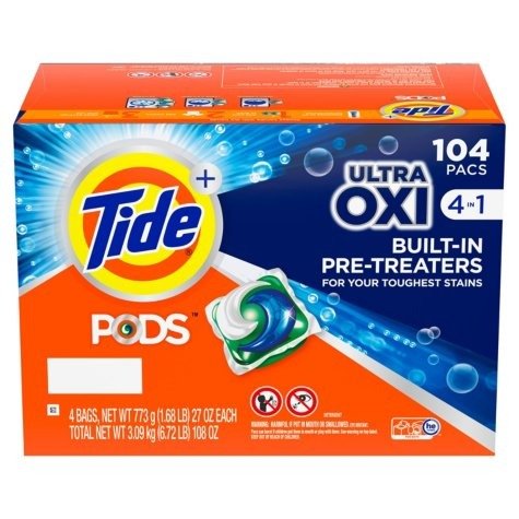 Tide PODS + Ultra Oxi Liquid Detergent Pacs (104 pacs) - Sam's Club