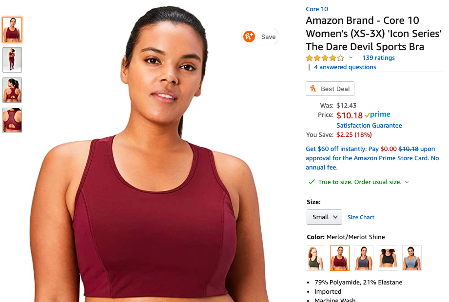 文胸深红色S码 Amazon.com: Amazon Brand - Core 10 Women&#39;s Icon Series - The Dare Devil Sports Bra, merlot/merlot shine, X-Small: Clothing