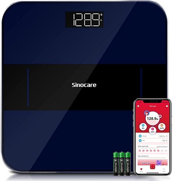 Sinocare Scales for Body Weight, Smart Digital Bathroom Weight Scales for Weight Loss with Wireless Bluetooth and Smartphone Apps, Easy-to-Read LED Display, Navy