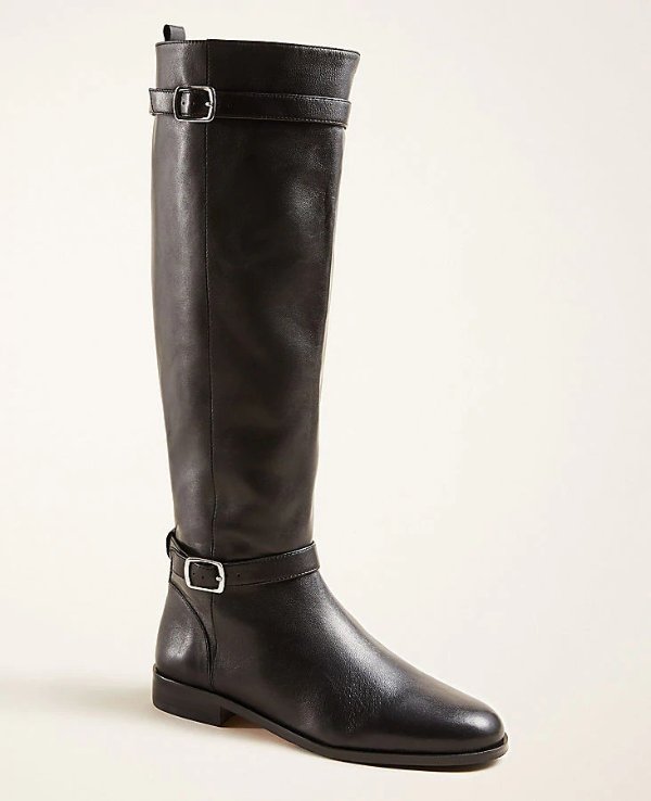Adalia Buckle Leather Boots | Ann Taylor