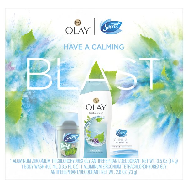 Invisible Solid Calm Birch Water + Clinical Strength Smooth Solid Light & Fresh + Olay Fresh Outlast Body Wash Birch Water & Lavender, Gift Pack