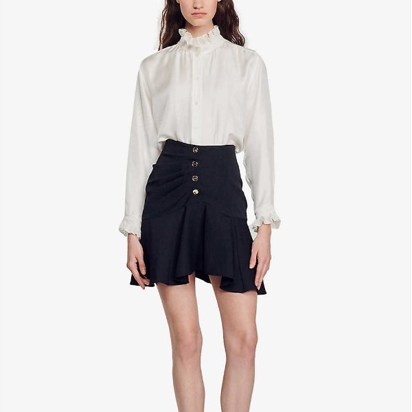 Lisboa buttoned asymmetric woven mini skirt