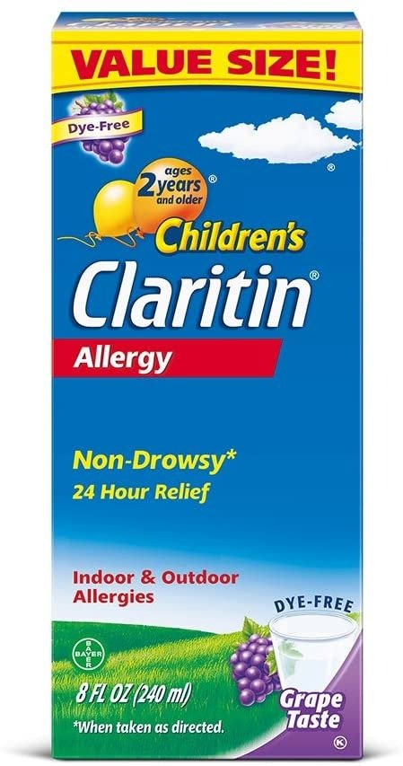 Children's 24 Hour Allergy Medicine for Kids, Non-Drowsy Allergy Relief, Loratadine Antihistamine, Grape Flavored Syrup, 8 oz