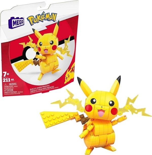 Pokemon Action Figure Building Toys, Pikachu With 205 Pieces, 4 Inches Tall, Poseable Character, Gift Ideas For Kids