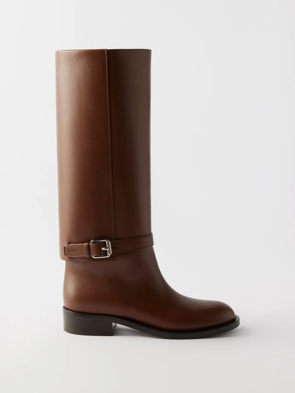 Logo-debossed buckled-strap leather boots